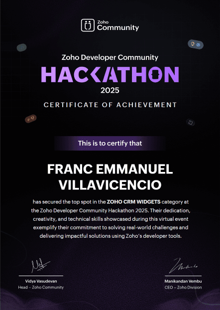 Zoho Developer Community Hackathon 2025 Winner